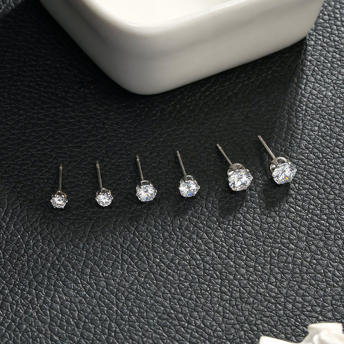 REIGN Silver (White Gold):  3-Pair Zirconia Earrings Stud Set
