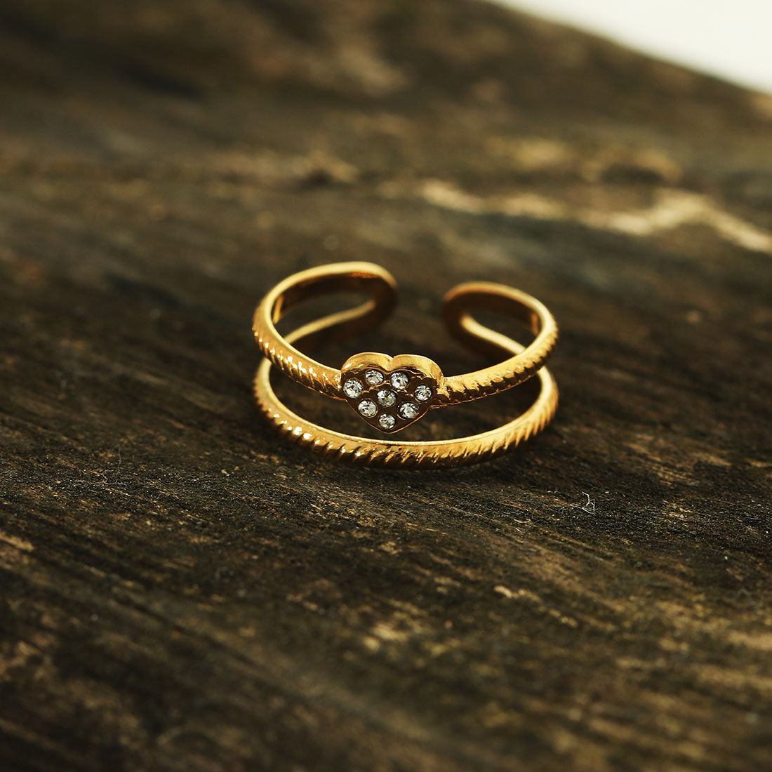 Bague Cœur ornée d'oxydes de zirconium (CZ) Double Épaisseur RENEE Gold