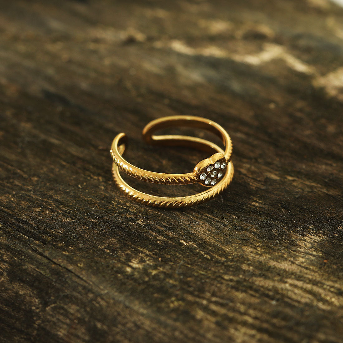 Bague Cœur ornée d'oxydes de zirconium (CZ) Double Épaisseur RENEE Gold