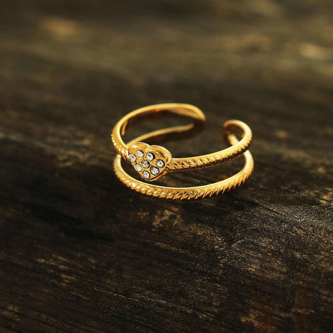 Bague Cœur ornée d'oxydes de zirconium (CZ) Double Épaisseur RENEE Gold