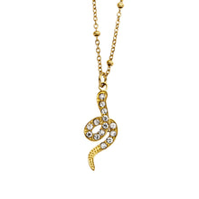 RIHANNA Beaded Chain Necklace with a Pavé Zirconia Serpent Pendant in Gold