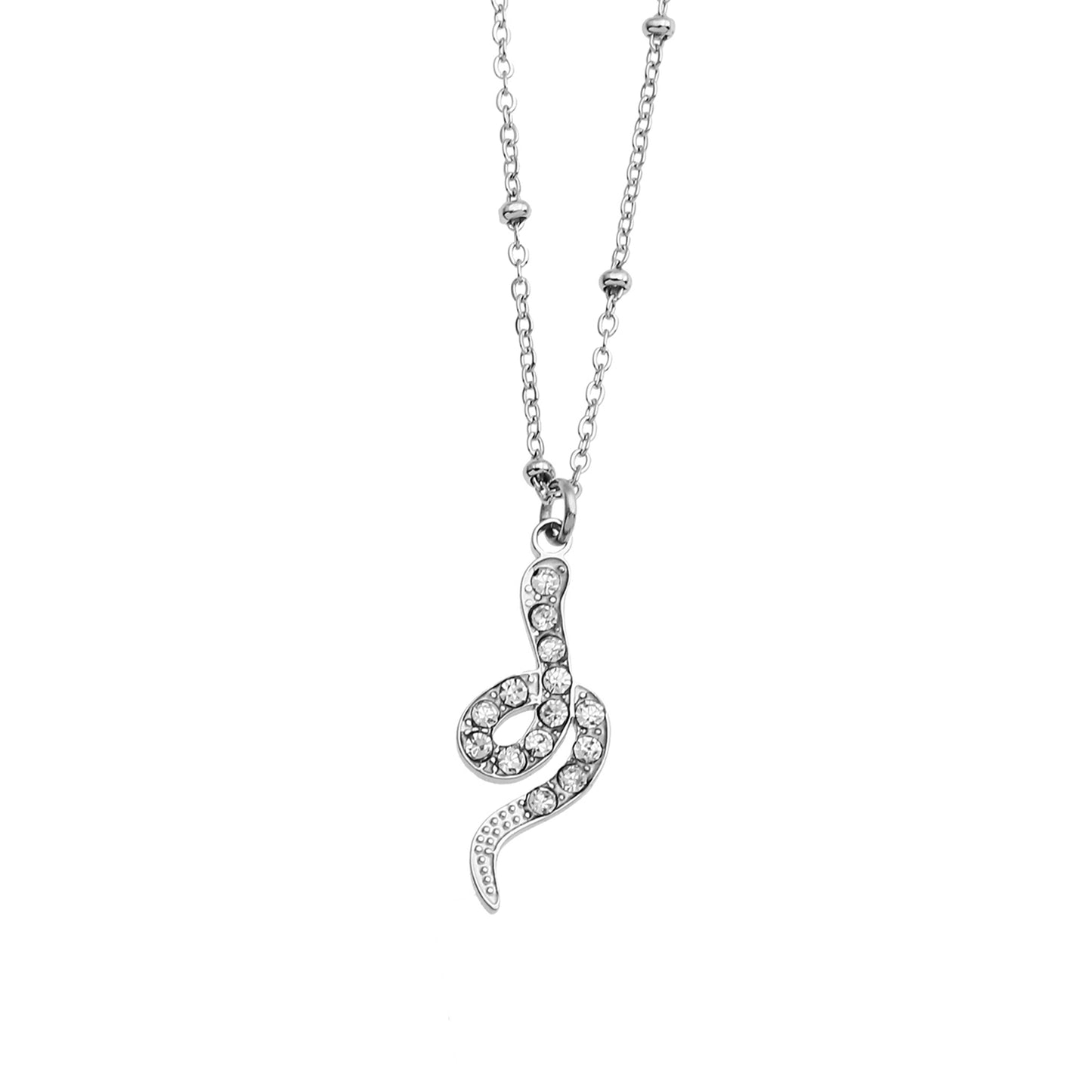 RIHANNA Collier chaîne perlée avec pendentif serpent pavé en zircone en argent