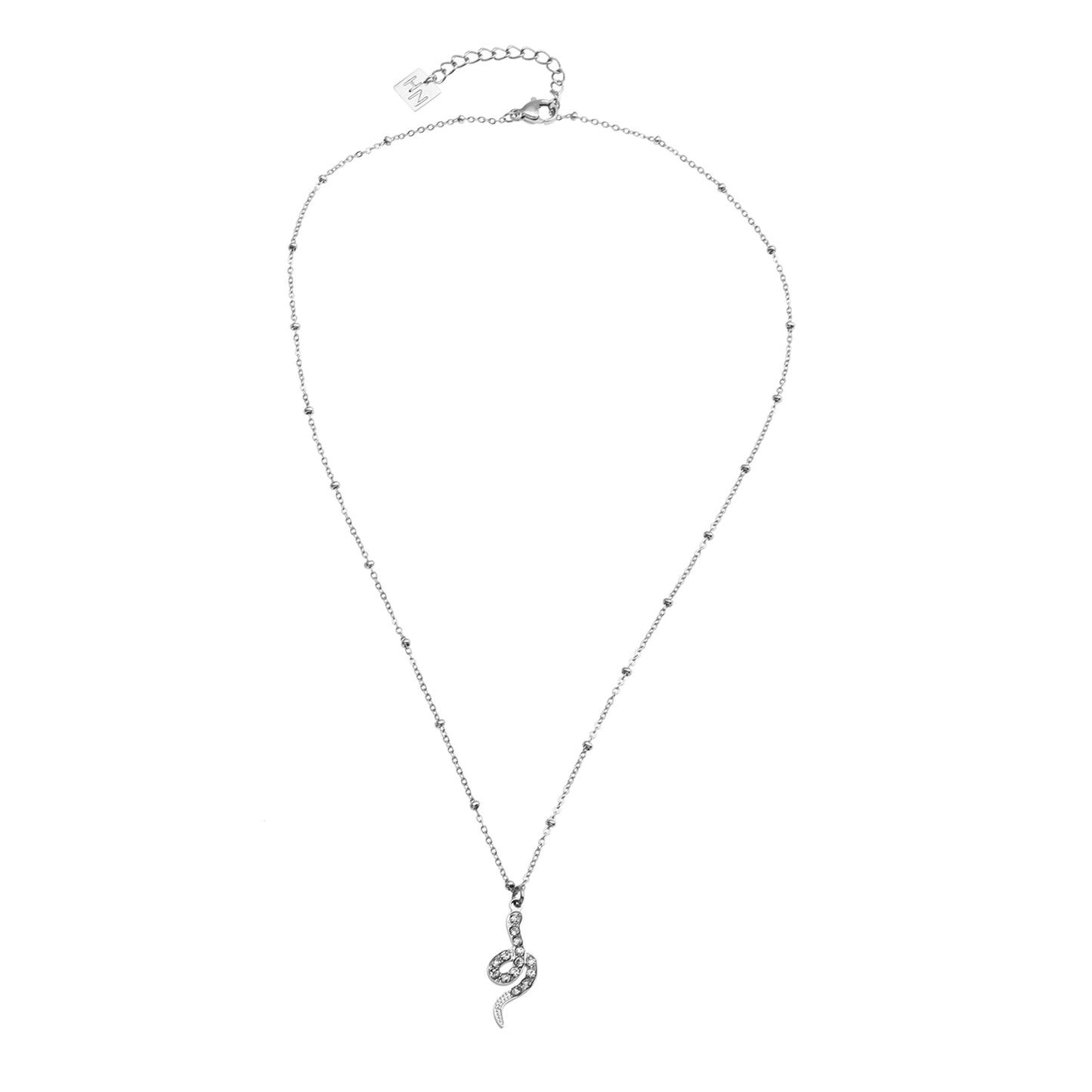 RIHANNA Collier chaîne perlée avec pendentif serpent pavé en zircone en argent