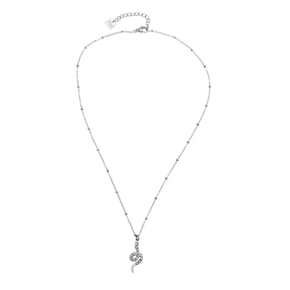 RIHANNA Collier chaîne perlée avec pendentif serpent pavé en zircone en argent