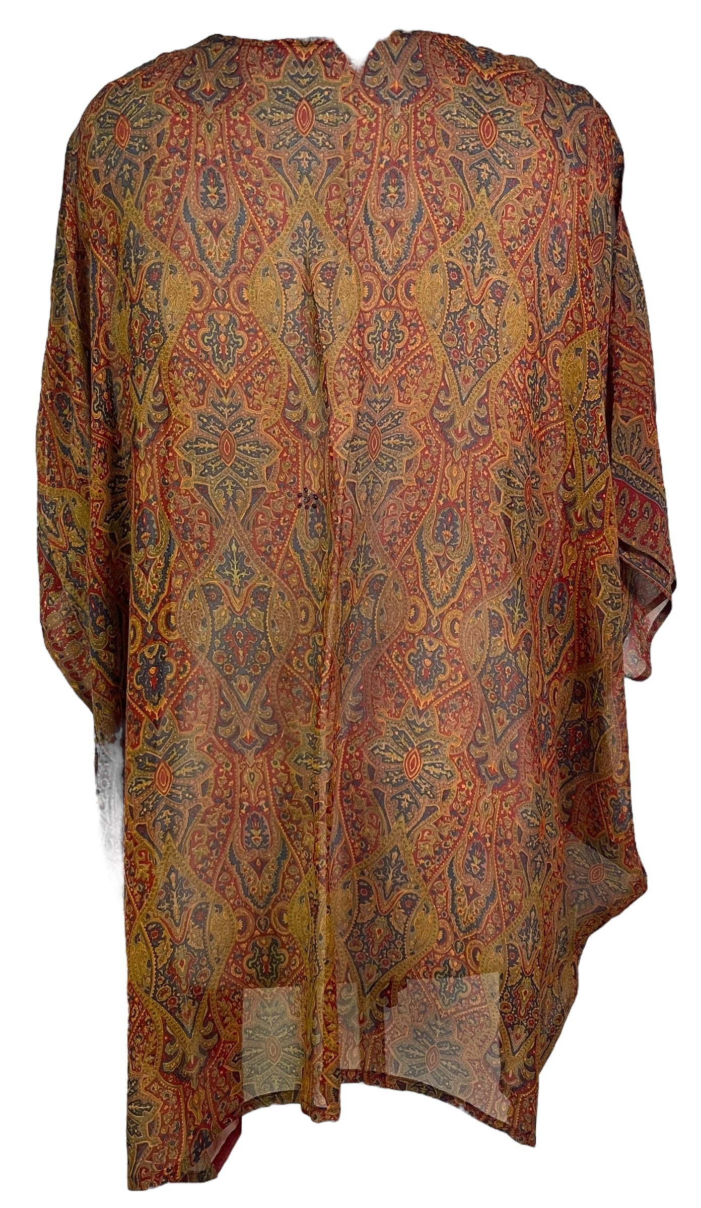 PRG7189 Tunique caftan courte en pure soie Sheer Avatar sans fentes