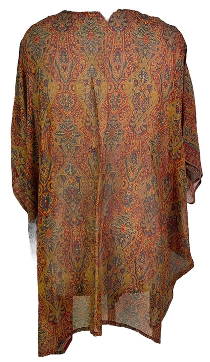 PRG7189 Tunique caftan courte en pure soie Sheer Avatar sans fentes