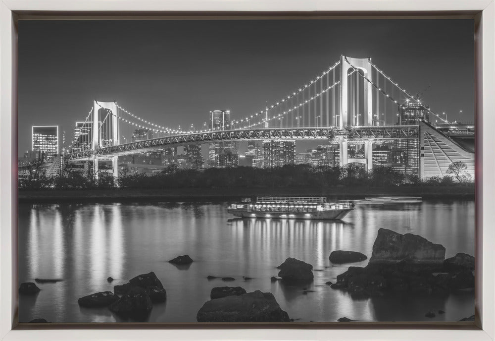 Décoration murale Magnifique pont arc-en-ciel avec la skyline de Tokyo en soirée - monochrome