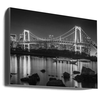 Décoration murale Magnifique pont arc-en-ciel avec la skyline de Tokyo en soirée - monochrome