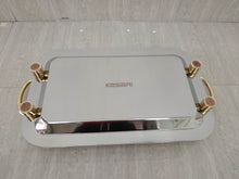 Stainless Steel Rectangular Serving Tray with Gold Handles