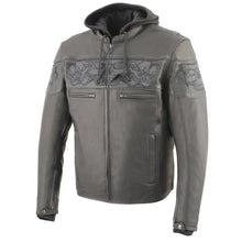 Blouson de moto en cuir pour homme Milwaukee Leather, coupe croisée, avec crânes réfléchissants et sweat à capuche amovible à manches longues