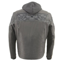 Blouson de moto en cuir pour homme Milwaukee Leather, coupe croisée, avec crânes réfléchissants et sweat à capuche amovible à manches longues