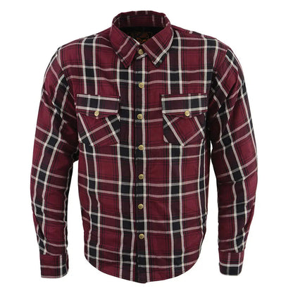 Chemise de motard en flanelle blindée à carreaux marron pour homme Milwaukee Leather avec fibres renforcées