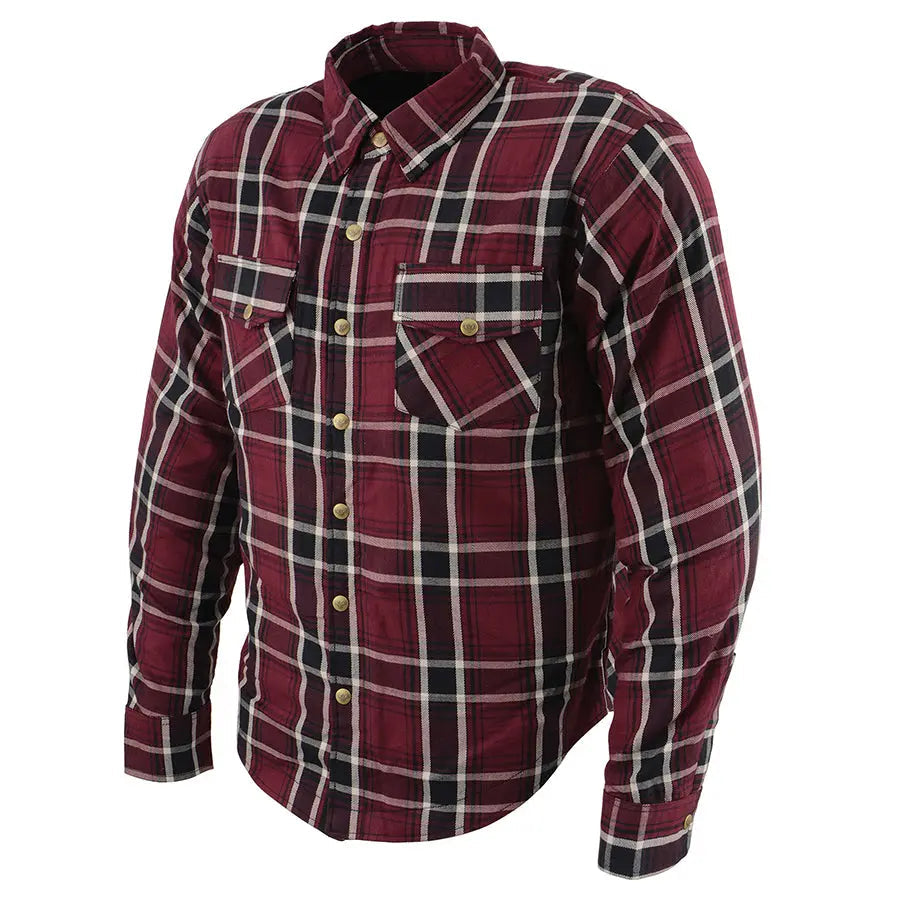 Chemise de motard en flanelle blindée à carreaux marron pour homme Milwaukee Leather avec fibres renforcées