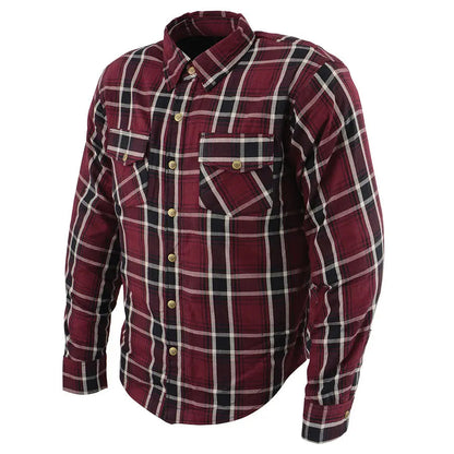 Chemise de motard en flanelle blindée à carreaux marron pour homme Milwaukee Leather avec fibres renforcées