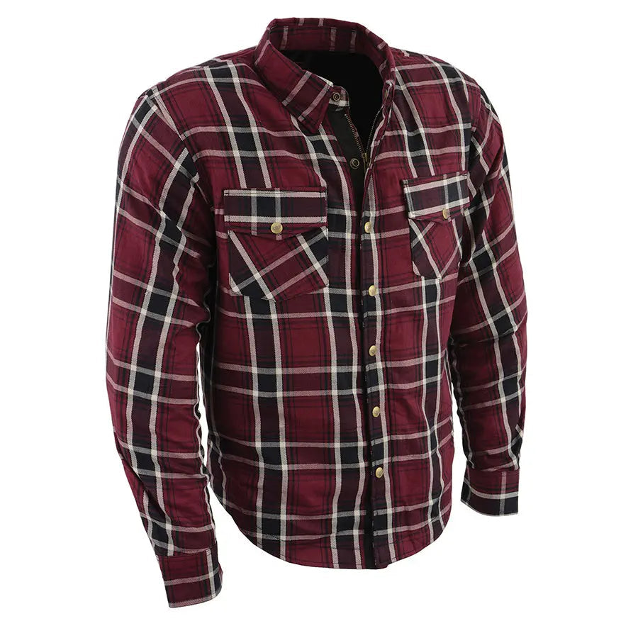 Chemise de motard en flanelle blindée à carreaux marron pour homme Milwaukee Leather avec fibres renforcées
