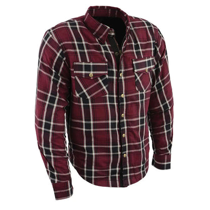 Chemise de motard en flanelle blindée à carreaux marron pour homme Milwaukee Leather avec fibres renforcées