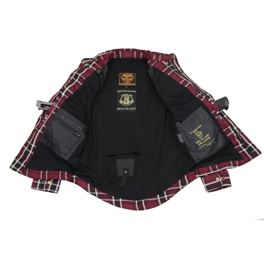 Chemise de motard en flanelle blindée à carreaux marron pour homme Milwaukee Leather avec fibres renforcées