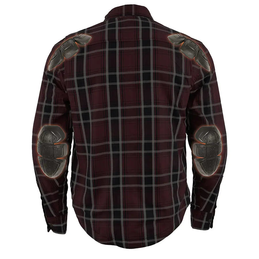 Chemise de motard en flanelle blindée à carreaux marron pour homme Milwaukee Leather avec fibres renforcées