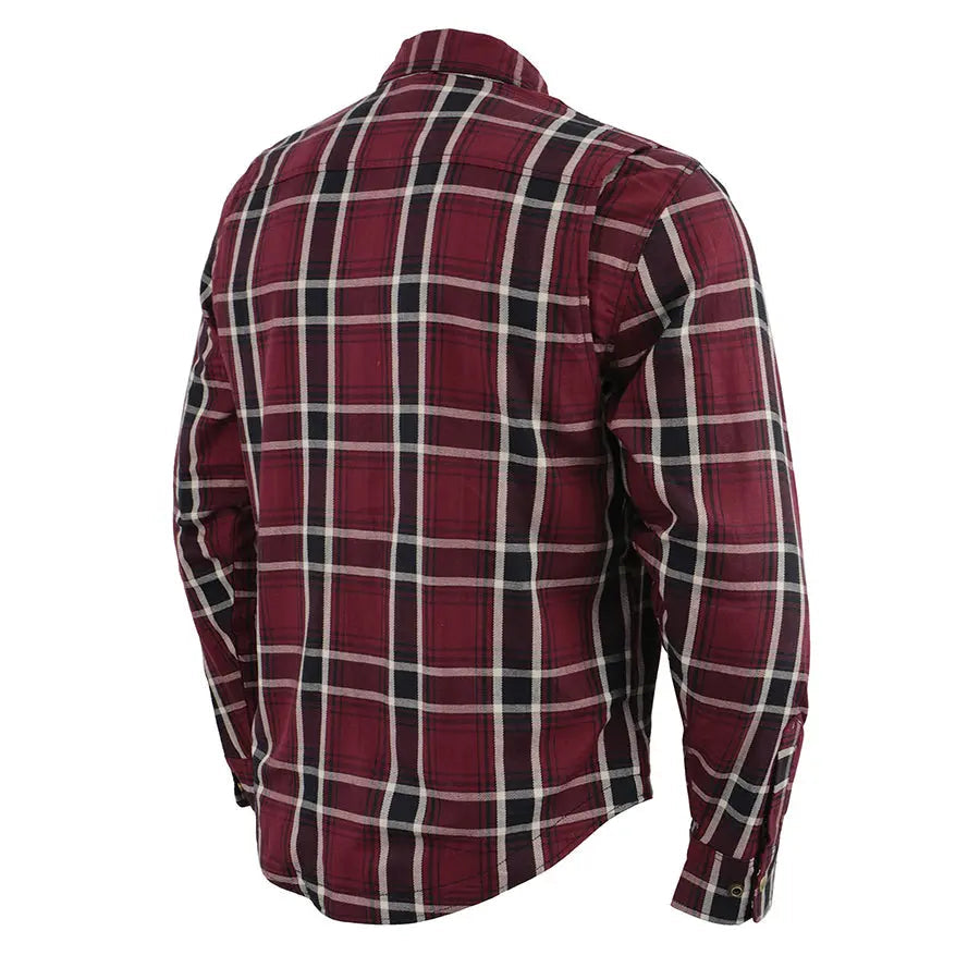 Chemise de motard en flanelle blindée à carreaux marron pour homme Milwaukee Leather avec fibres renforcées