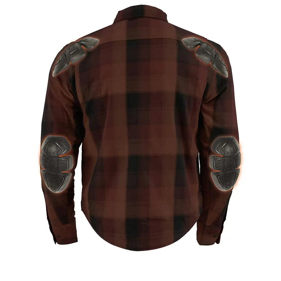 Milwaukee Leather Men's Red & Orange Armored Flannel Biker Shirt w/ Reinforced Fibers