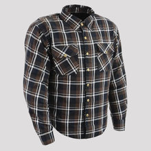 Milwaukee Leather Men's Brown Checkered Armored Flannel Biker Shirt with Reinforced Fibers