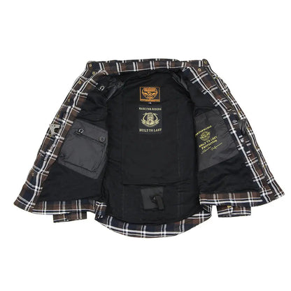 Milwaukee Leather Men's Brown Checkered Armored Flannel Biker Shirt w/ Reinforced Fibers
