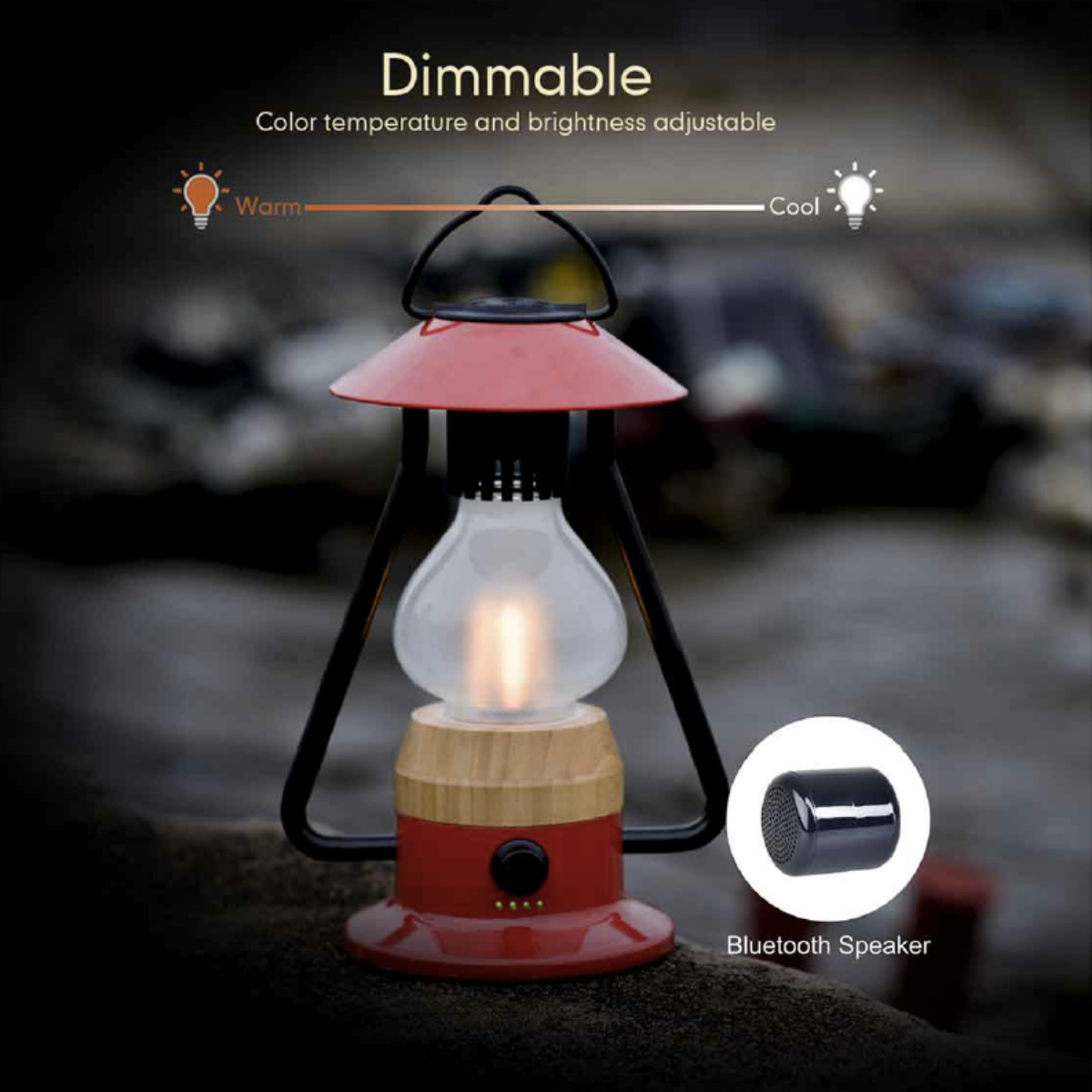 TRU De-LIGHT ROMANTICO Lampe LED tout-en-un, rechargeable, haut-parleur Bluetooth - ROUGE FEU / JAUNE / BLEU AQUA / VERT / NOIR