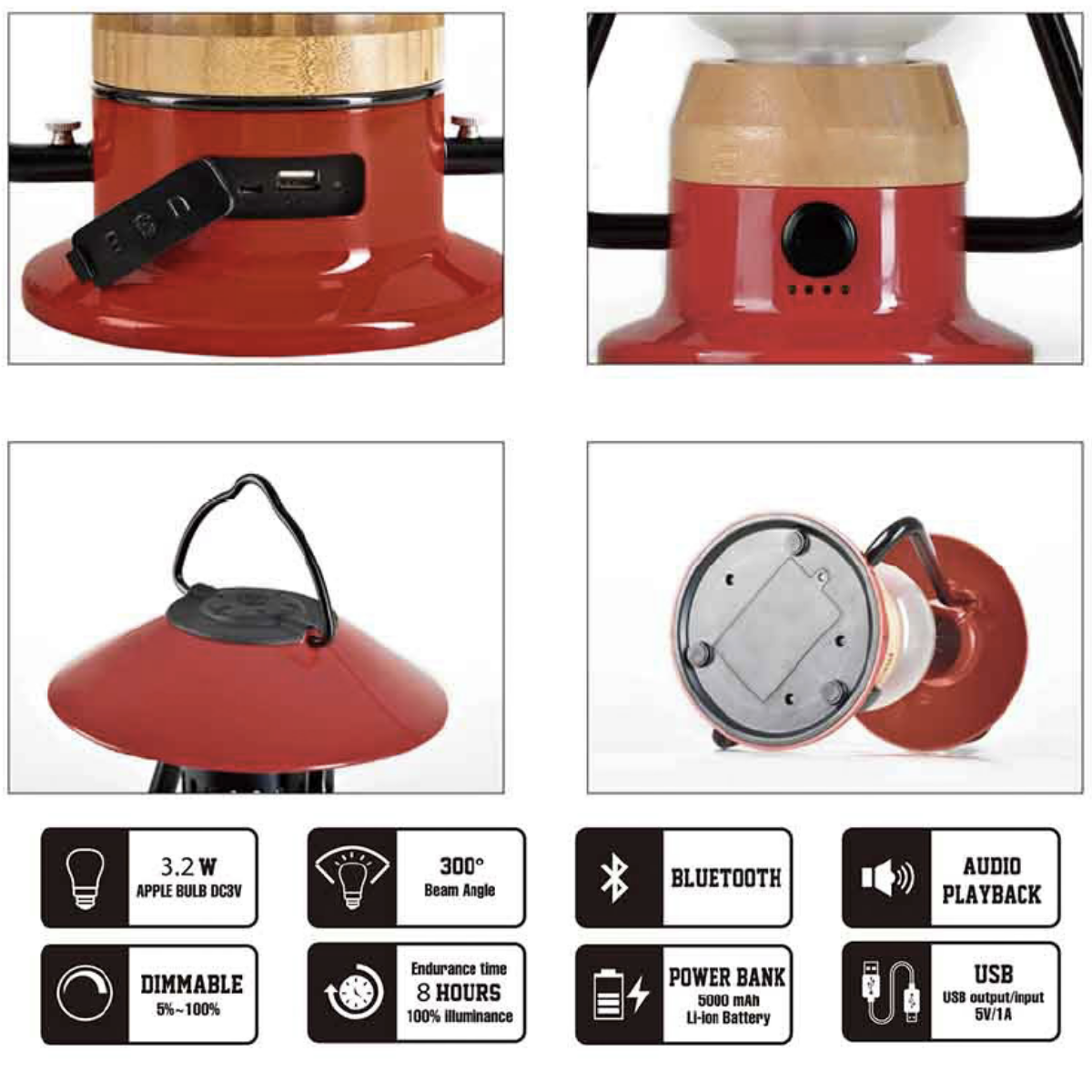TRU De-LIGHT ROMANTICO Lampe LED tout-en-un, rechargeable, haut-parleur Bluetooth - ROUGE FEU / JAUNE / BLEU AQUA / VERT / NOIR