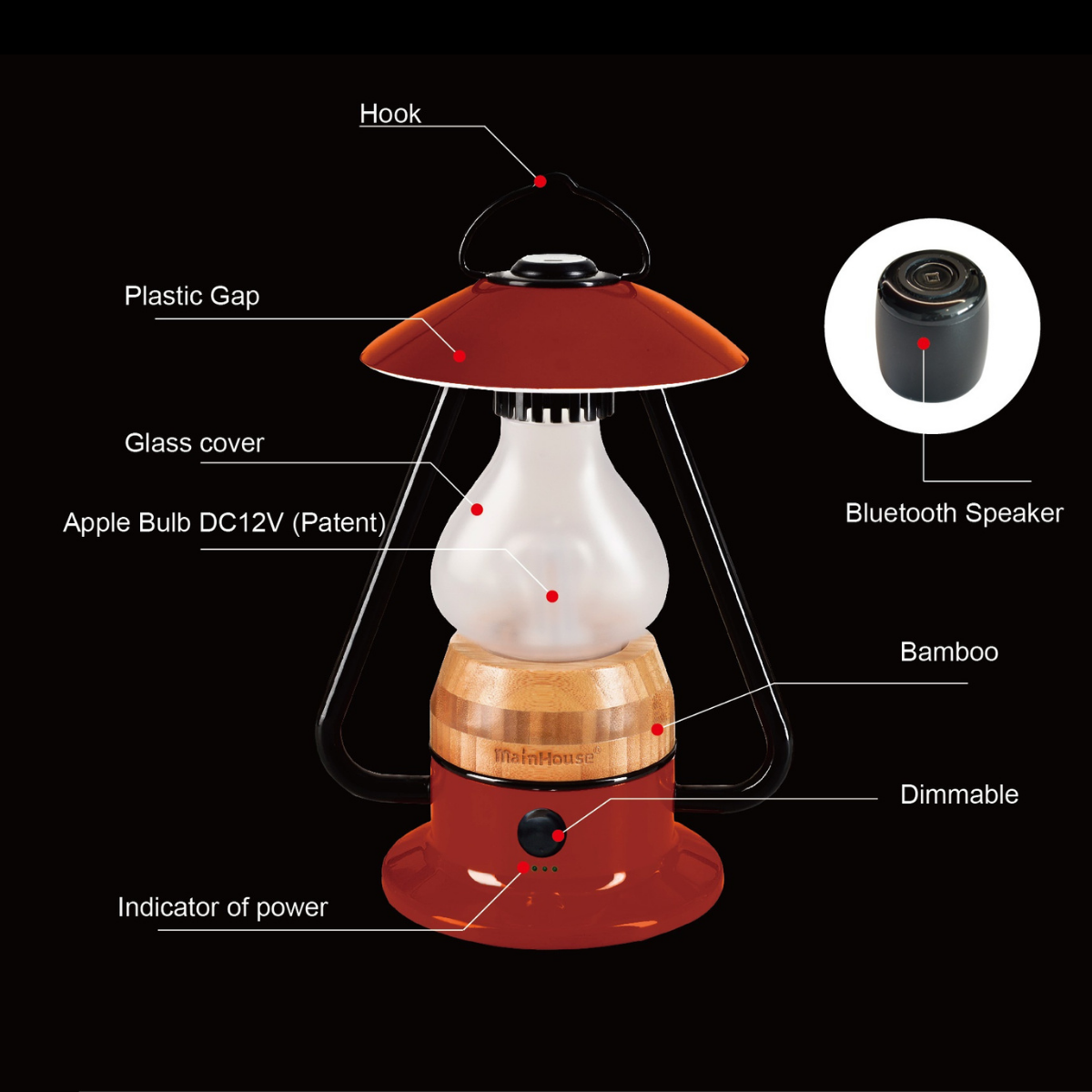 TRU De-LIGHT ROMANTICO Lampe LED tout-en-un, rechargeable, haut-parleur Bluetooth - ROUGE FEU / JAUNE / BLEU AQUA / VERT / NOIR