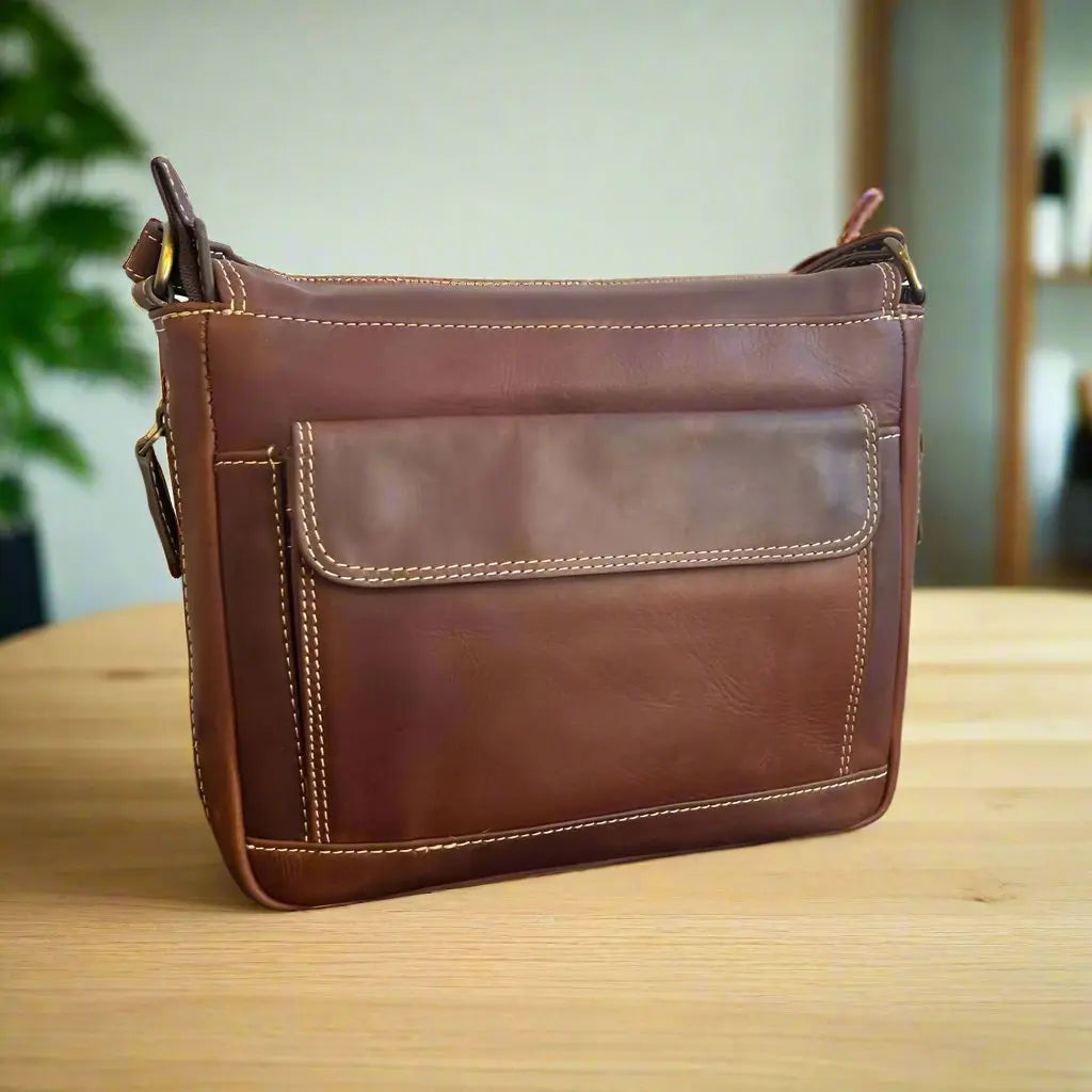 Sac Organiseur Horizontal en Cuir Pleine Fleur Rugged Earth