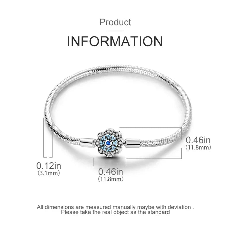 Bracelet en argent sterling avec fermoir fleur bleue et gravure « Dream »