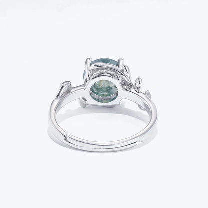 L'Étreinte de la Nature : Bague Ajustable en Argent Sterling et Agate Mousse