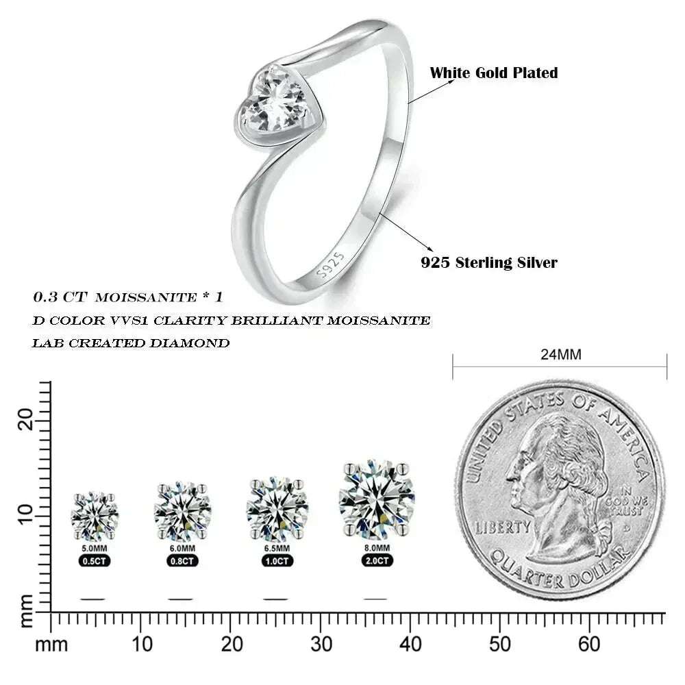 Bague Solitaire Cœur Moissanite en Argent Sterling 925