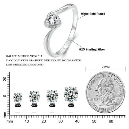 Bague Solitaire Cœur Moissanite en Argent Sterling 925