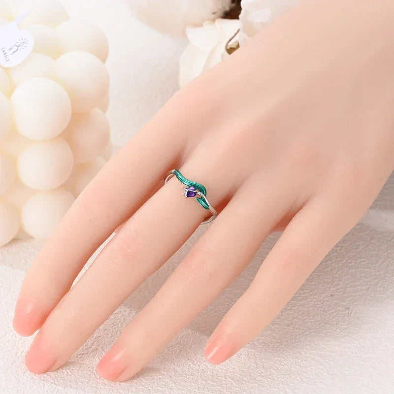 Bague tulipe en argent sterling 925 et émail