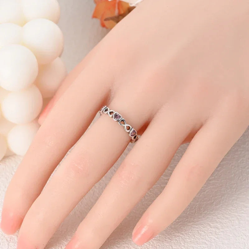 Bague Cœur Infini en Argent Sterling 925 et Zirconiums Roses
