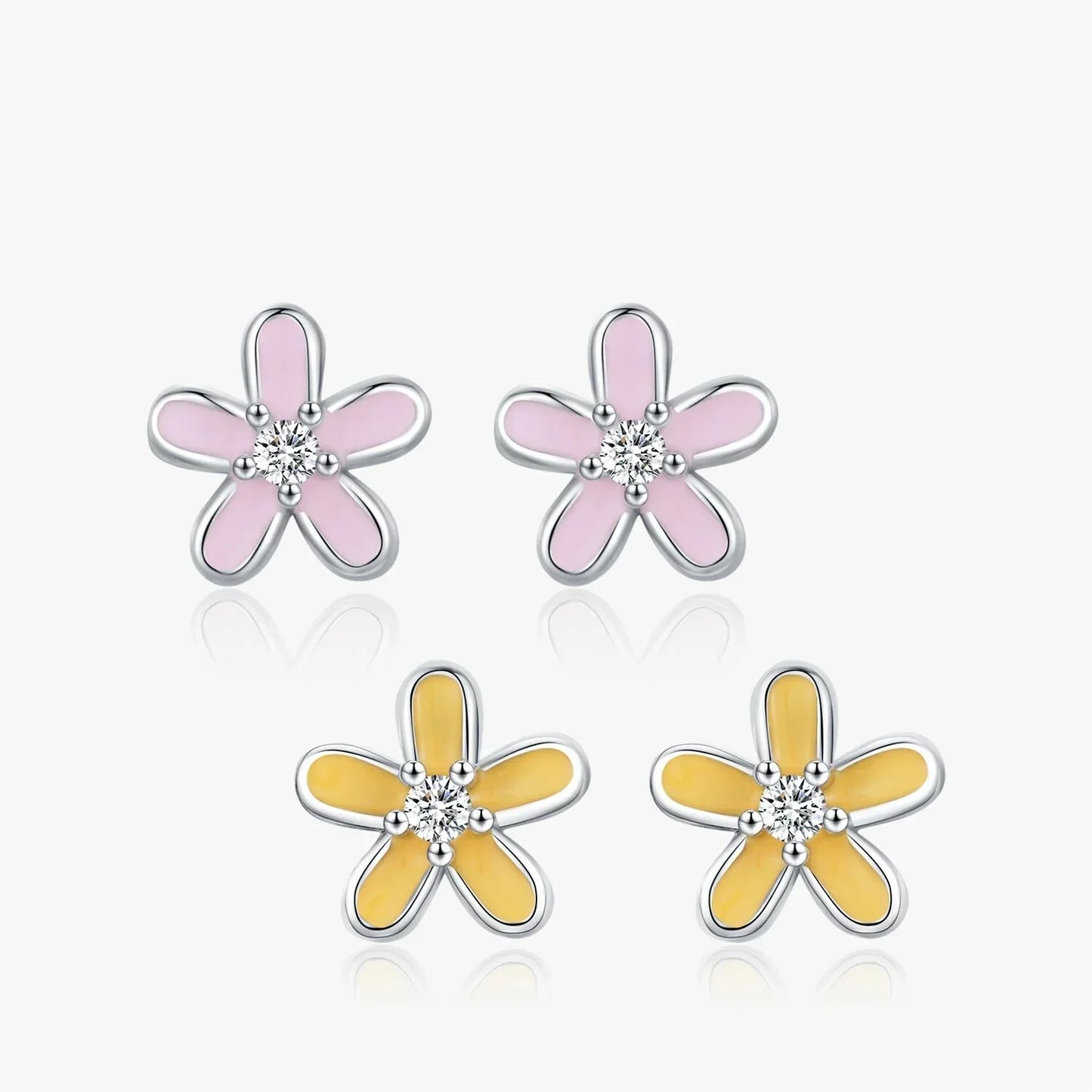 Boucles d'oreilles clous fleur en émail coloré en argent sterling 925 - Minimalistes et mignonnes