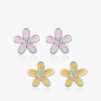 Boucles d'oreilles clous fleur en émail coloré en argent sterling 925 - Minimalistes et mignonnes