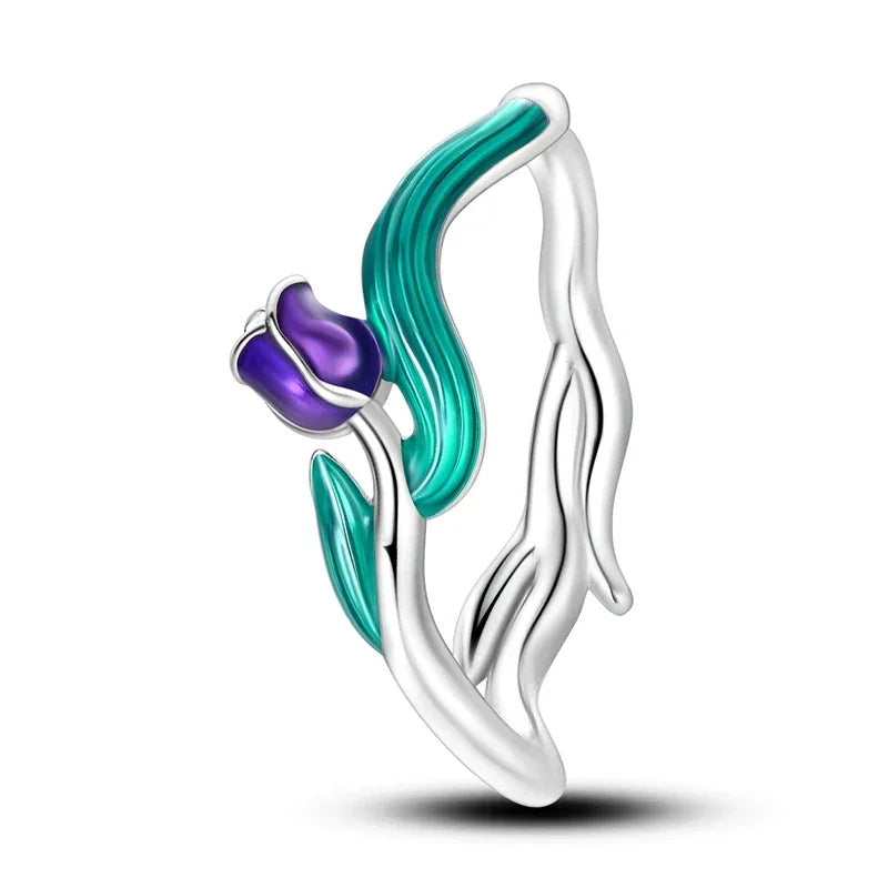 Bague tulipe en argent sterling 925 et émail