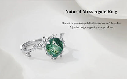 L'Étreinte de la Nature : Bague Ajustable en Argent Sterling et Agate Mousse