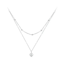 925 Sterling Silver Double Layer Heart Pendant Choker Necklace
