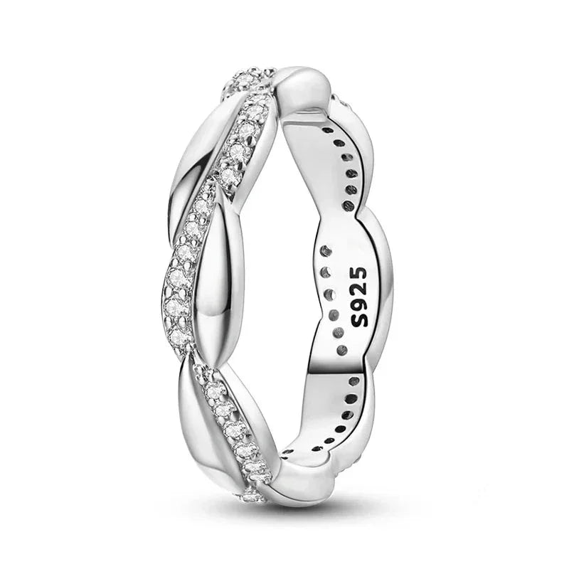Bague à bande torsadée en argent sterling 925 avec zircons cubiques