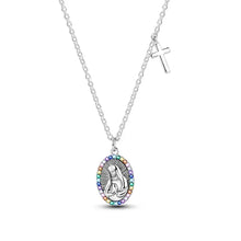 Collier pendentif ovale en argent sterling avec breloque cruciforme