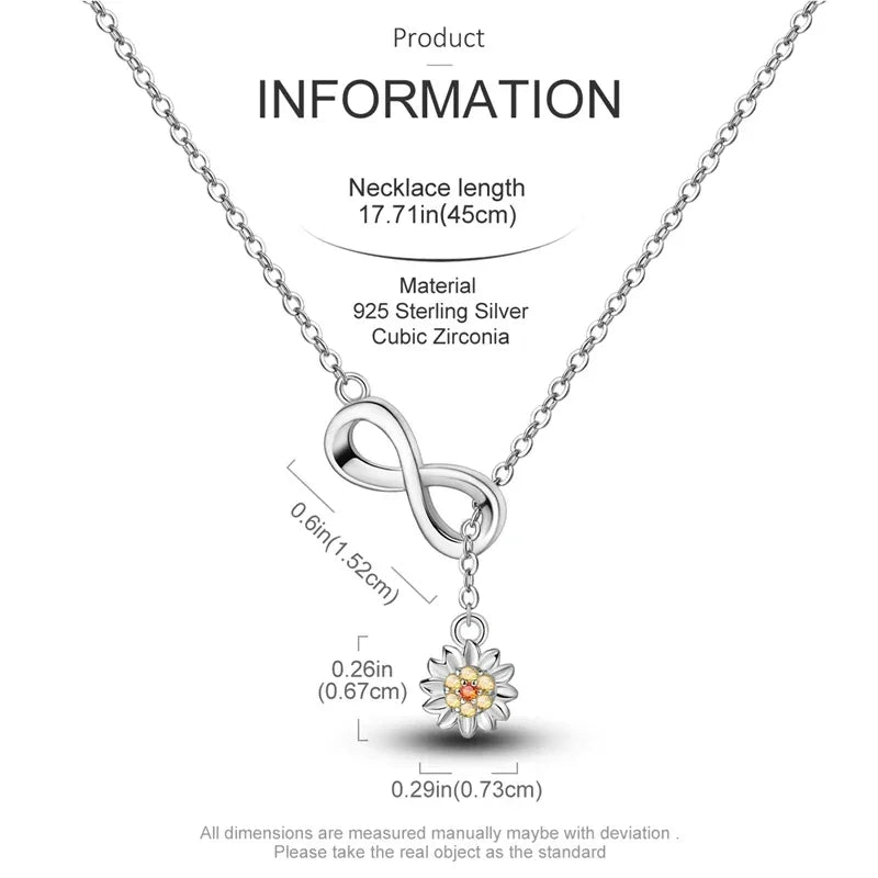 Collier infini en argent sterling "Endless Sunshine" avec tournesol
