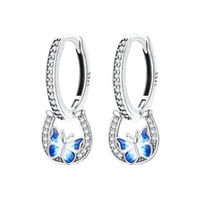 Boucles d'oreilles créoles en argent sterling avec papillon bleu porte-bonheur