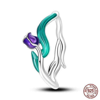 Bague tulipe en argent sterling 925 et émail
