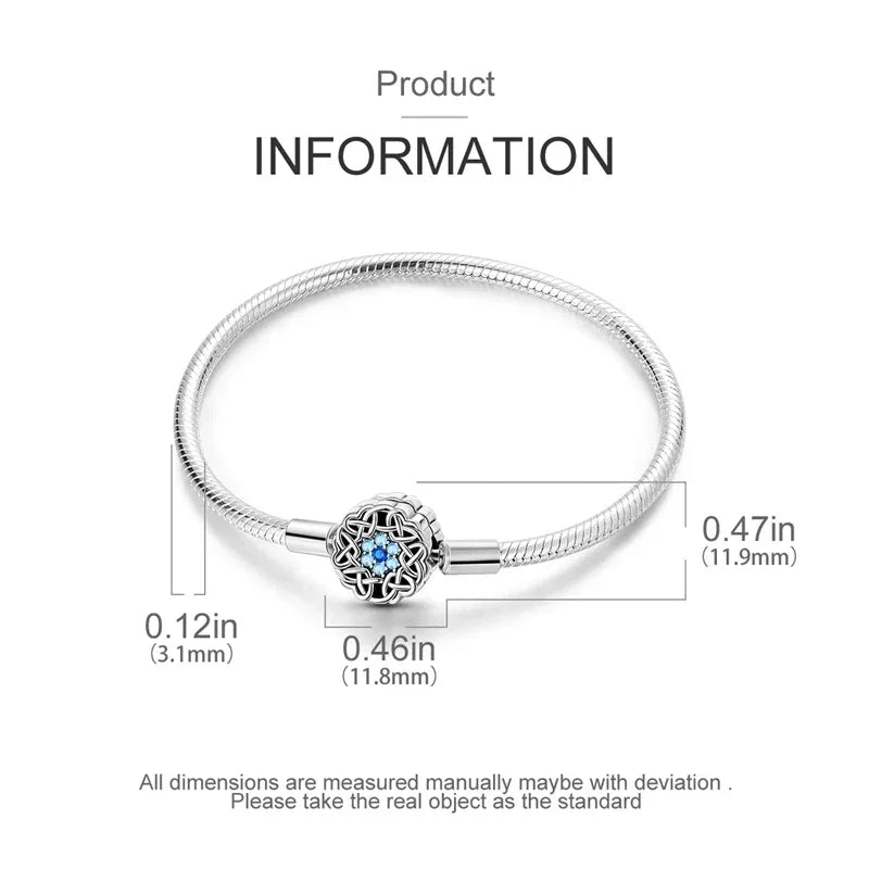 Bracelet en argent sterling flocon de neige celtique avec zircone cubique bleue