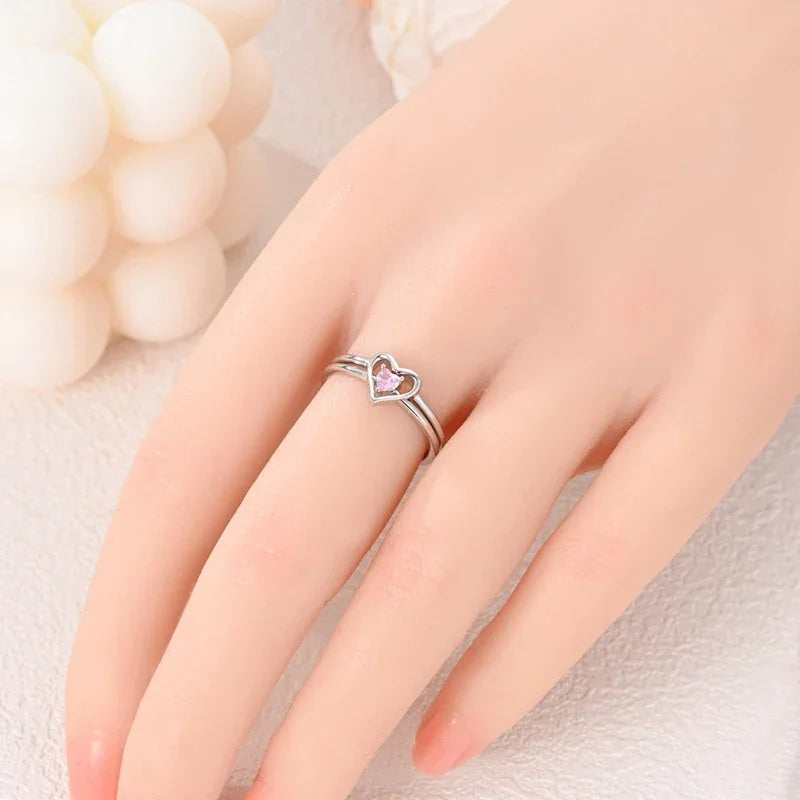 Bague double cœur rose en argent sterling 925