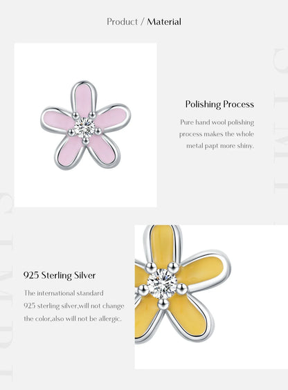 Boucles d'oreilles clous fleur en émail coloré en argent sterling 925 - Minimalistes et mignonnes