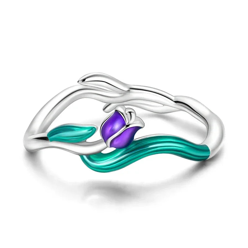 Bague tulipe en argent sterling 925 et émail